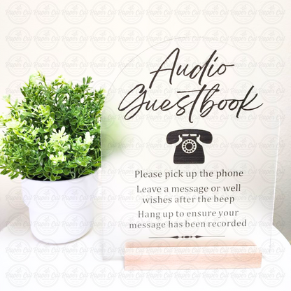 Audio Guest Book Acrylic Sign Large with wood stand