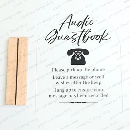 Audio Guest Book Acrylic Sign Large with wood stand
