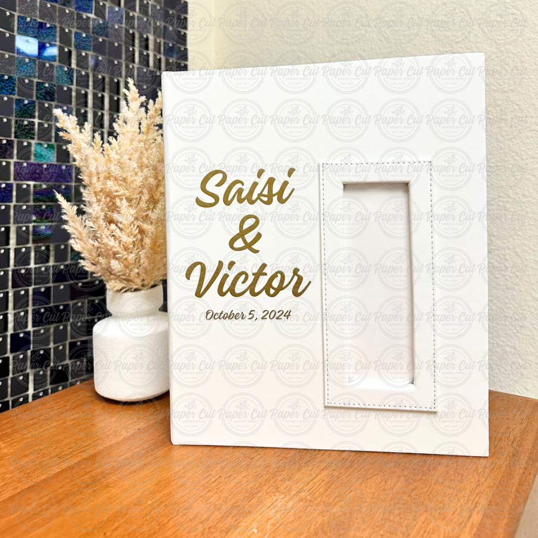 Personalized Album Cover (custom text) - 2x6 White Slip-in Album with keepsake box