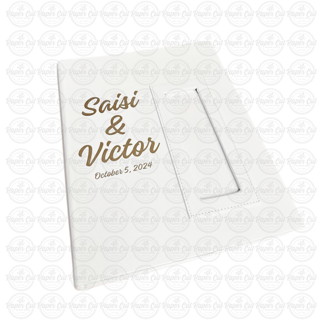 Personalized Album Cover (custom text) - 2x6 White Slip-in Album with keepsake box