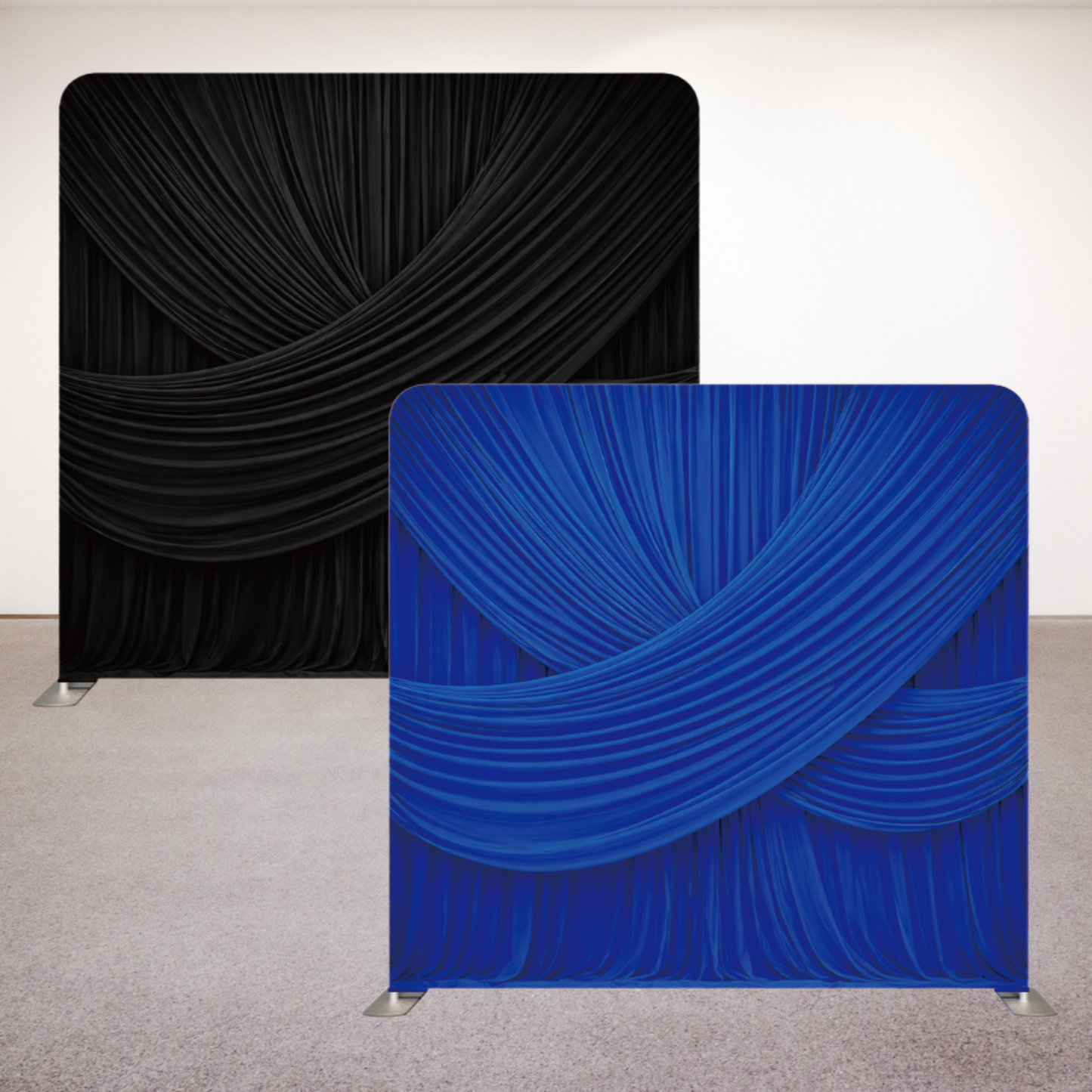 Black and Royal Blue Drape Pillowcase Style Double-sided Backdrop and Backdrop Frame Bundle