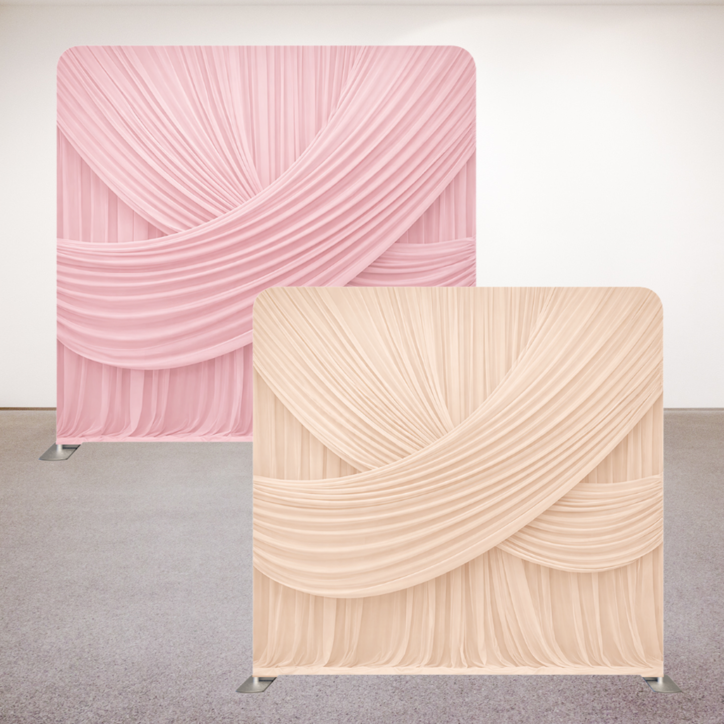 Cream and Pink Drape Pillowcase Style Double-sided Backdrop and Backdrop Frame Bundle