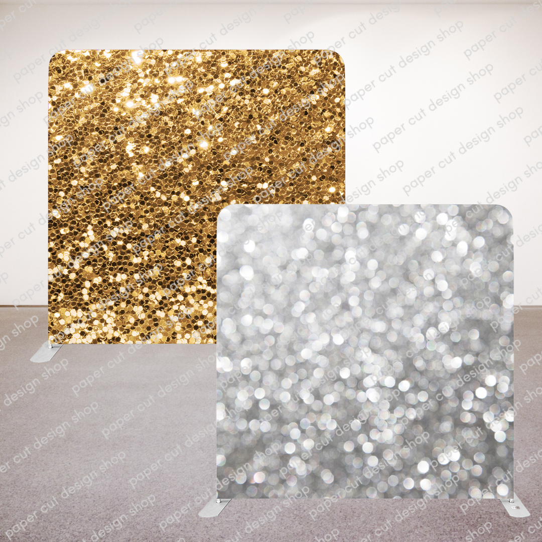 Shiny Gold & Silver Bokeh Pillowcase Style Double-sided Backdrop with Frame Bundle