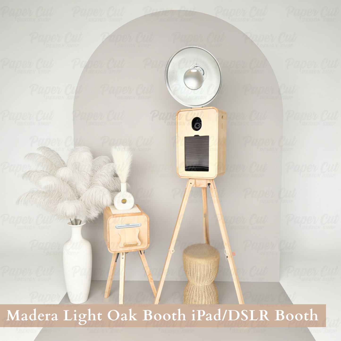 Madera LIGHT OAK iPad Booth with Printer Station - BUSINESS Package