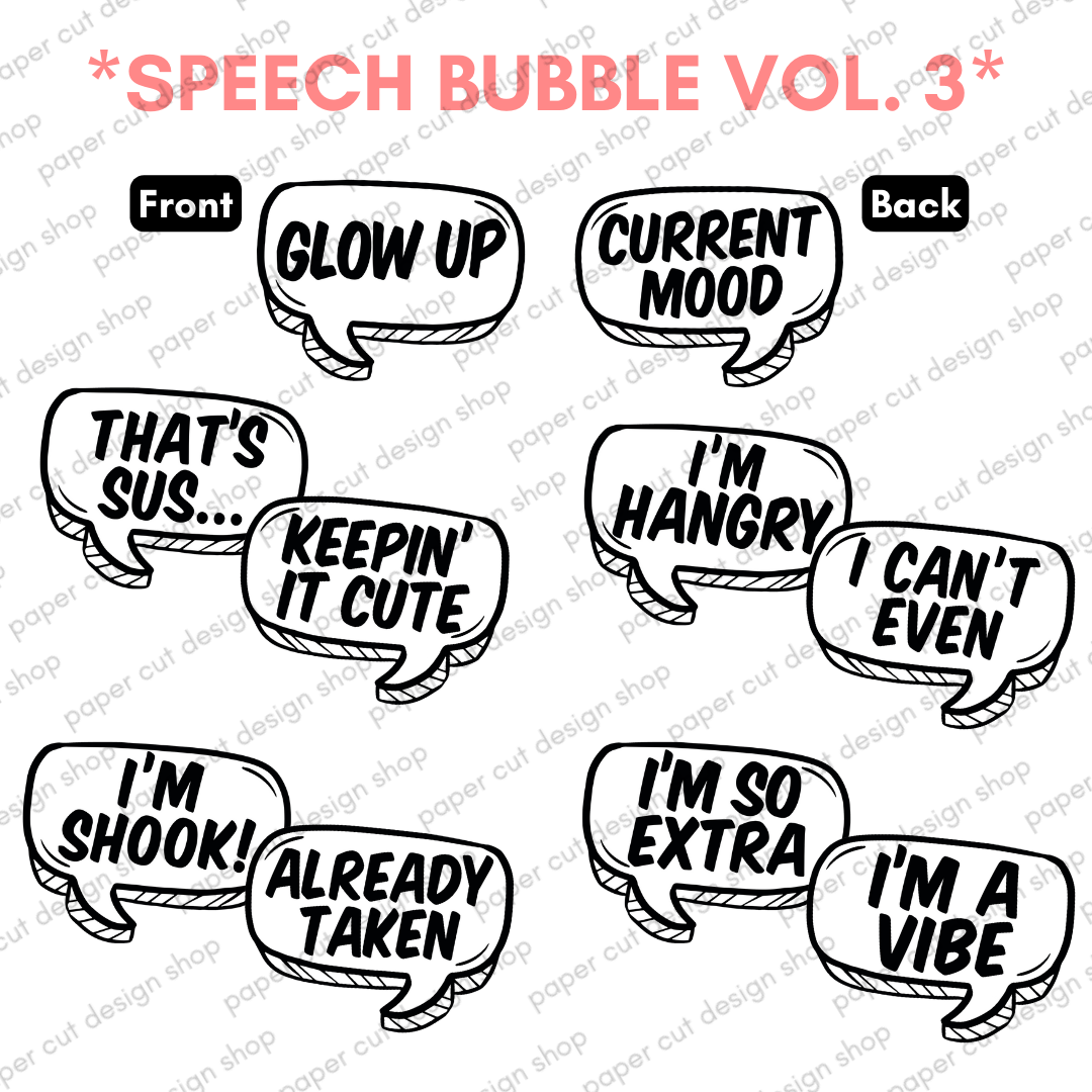 Speech Bubbles 3 Prop Bundle Photo Booth Props & Signs Paper Cut
