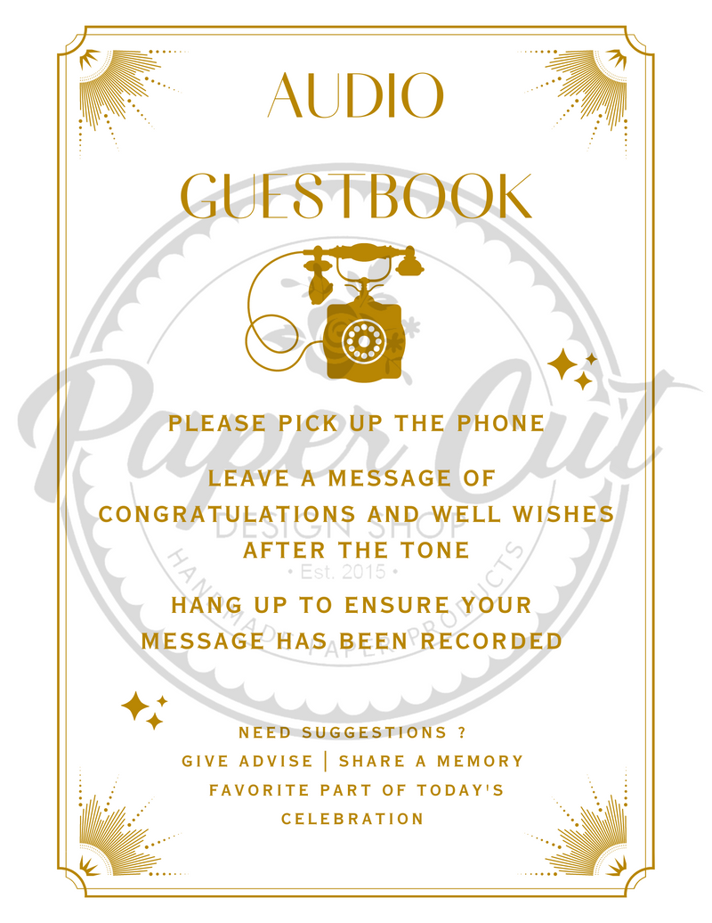Audio Guestbook Sign - Vintage Phone Gatsby Gold and Glitz  (Digital Download)