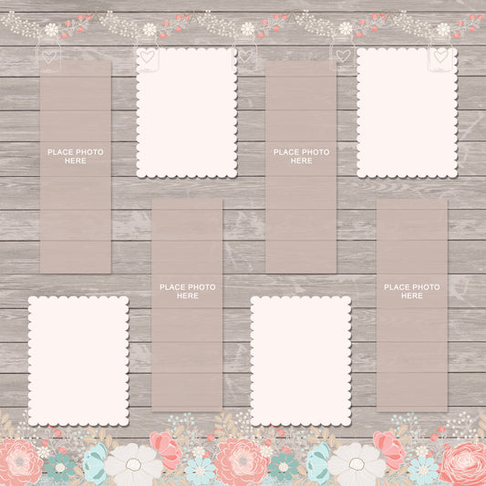 Wood with Flowers Design Scrapbook Pages 2x6