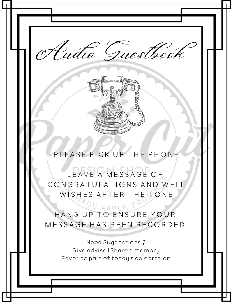 Audio Guestbook Sign - Vintage Phone Black and White (Digital Download)