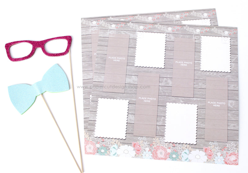 Rustic Wood with Flowers Design Scrapbook Pages 2x6